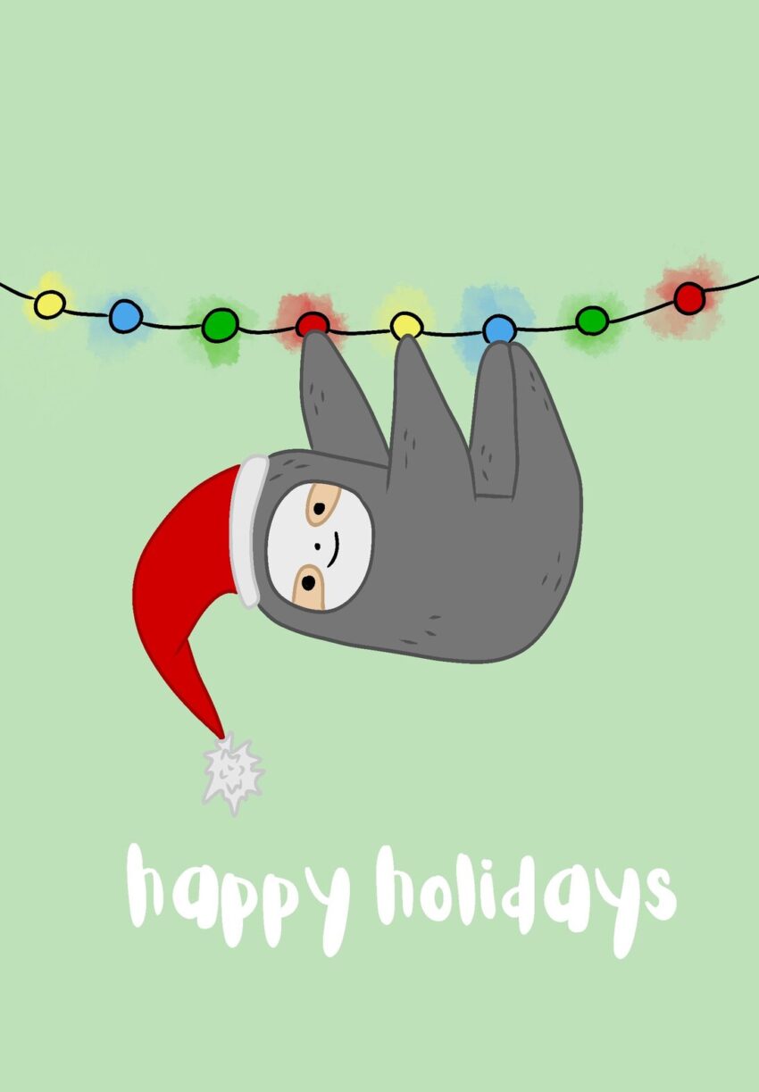 Sloth & Holiday Lights Greeting Card